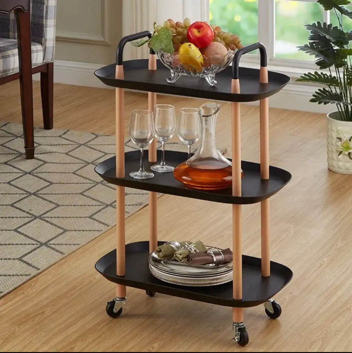 3 Layer Rotatable Trolley, Movable Living Room Storage Trolley, Movable Storage Cart 3 Layer Rotatable Trolley, Movable Living Room Storage Trolley, Movable Storage Cart